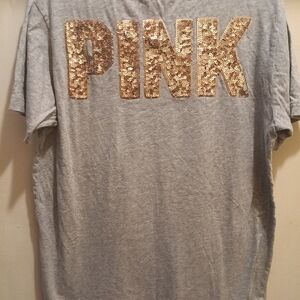 PINK Victoria's Secret Gray Tee with Gold Sequins